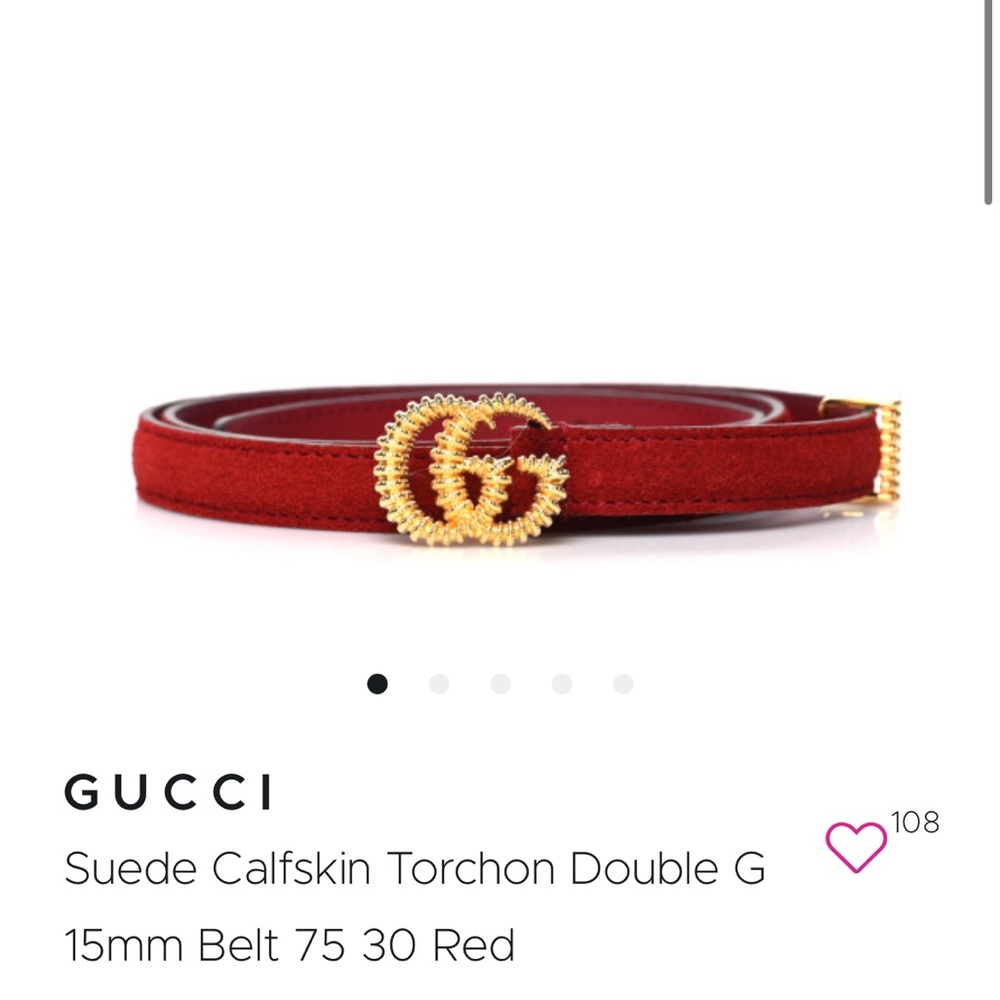 NWOT Gucci mini GG belt red suede calf size 85